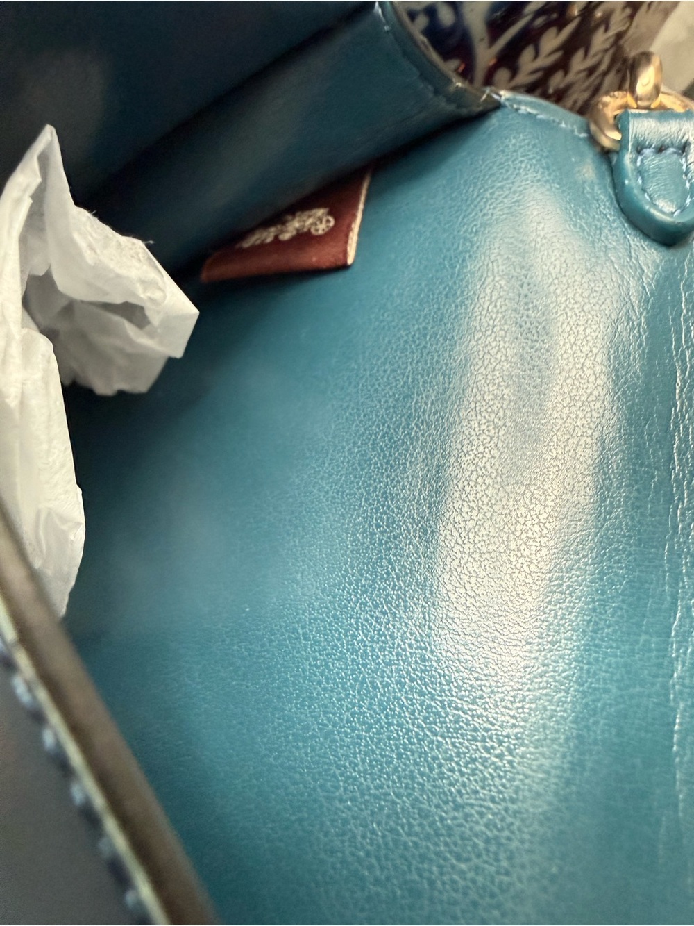 Coach Teal Leather Phone Crossbody Bag | Gold Chain Strap Fits 16Pro Max - Picture 10 of 12
